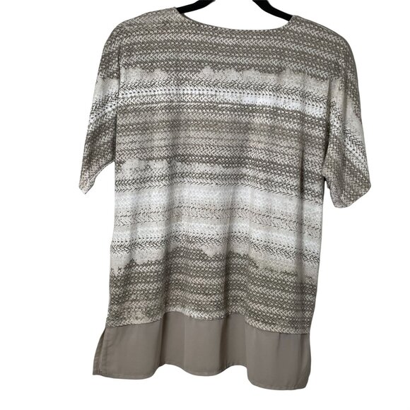 Chico’s Brown White Striped V Neck Short Sleeve Top Size 1 Medium Casual Fall - Picture 7 of 10